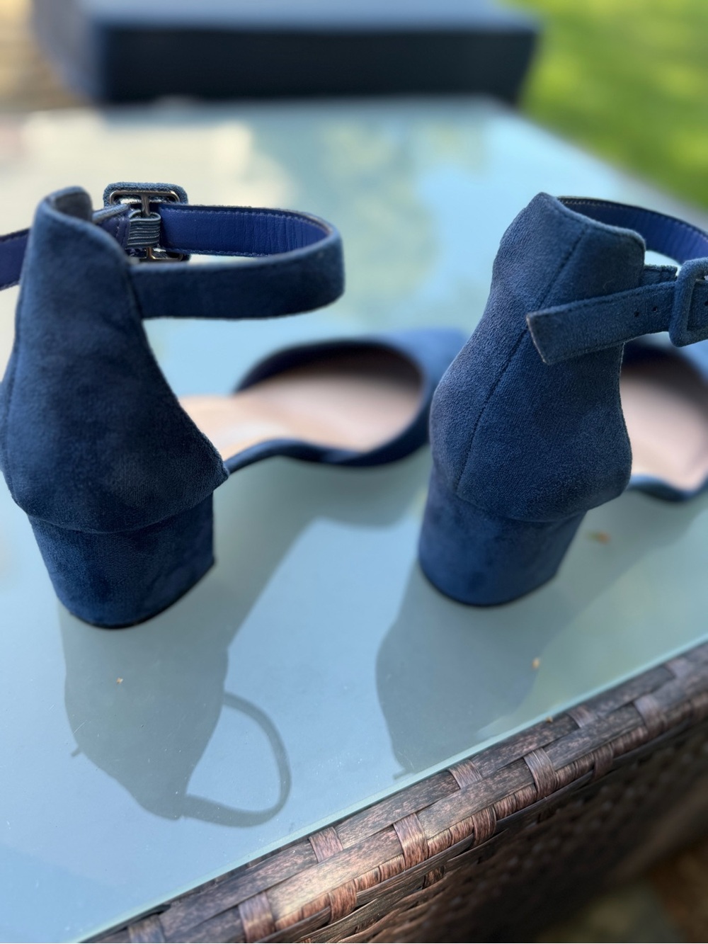 Pointed Ankle-Strap Heels in Navy Suede-Look-closed toe- excellent condition - Picture 6 of 9
